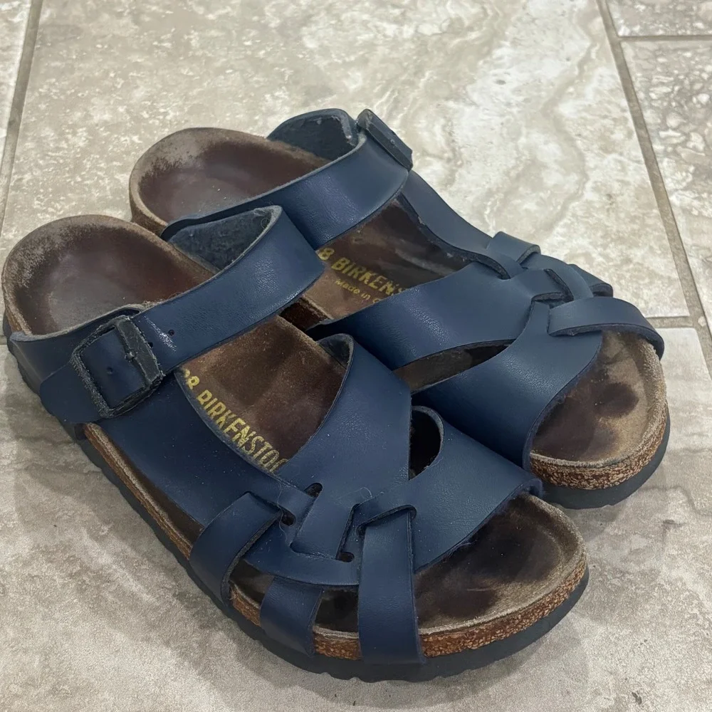 Birkenstock Salina Navy Blue Birko-Flor Strappy Sandals Womens 38 L7 M5